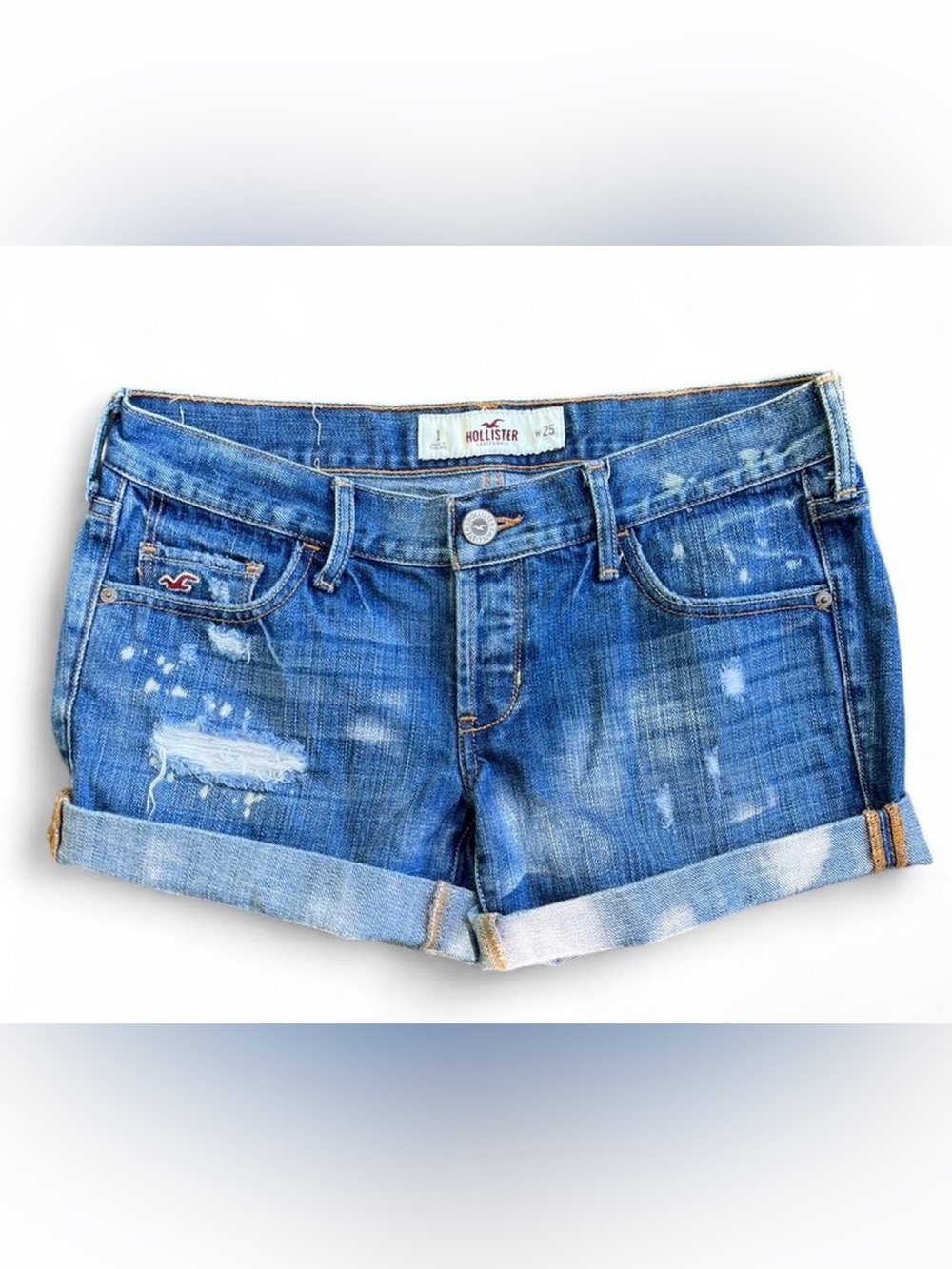 Hollister Women's Distressed Rolled Hem Denim Shorts in Blue
